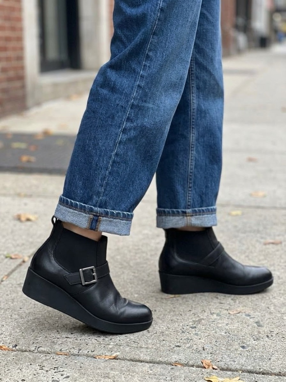 Johnson and Murphy Black Leather Ankle Booties with Side Buckle